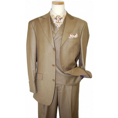 P2 By Tayion Collection Taupe With Taupe Hand-Pick Stitching Super 120'S  Vested Suit 8063